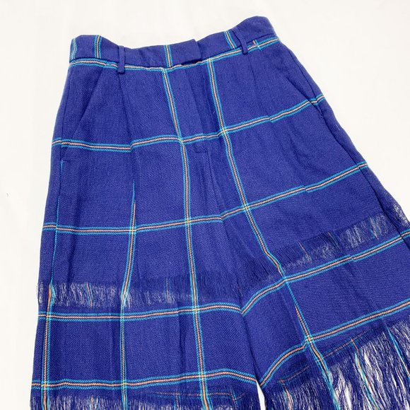 MSGM Milano Blue Plaid Fringe Wide Leg Pan… - Picture 4 of 14